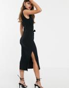 Asos Design Extreme Rib Sleeveless Tie Front Midi Dress-black