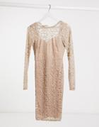 Flounce London Lace Midi Dress With Scalloped Back In Mink-pink