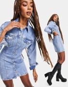 Asos Design Organic Cotton Blend Denim Seamed Shirt Dress In Blue-blues