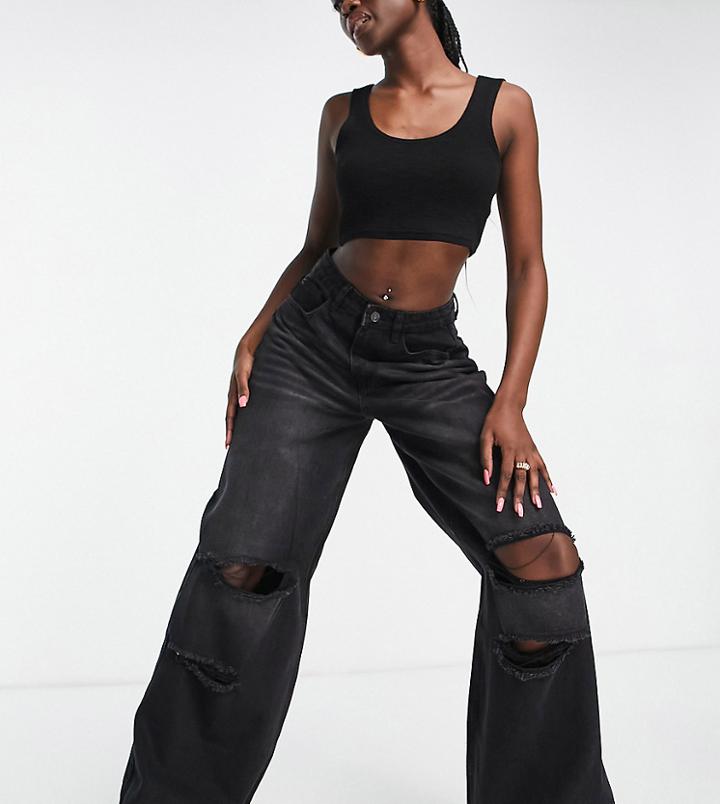 Missguided Ripped Baggy Jeans In Black