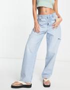Dr Denim Bella Balloon Leg Jeans With Rip In Light Wash Blue