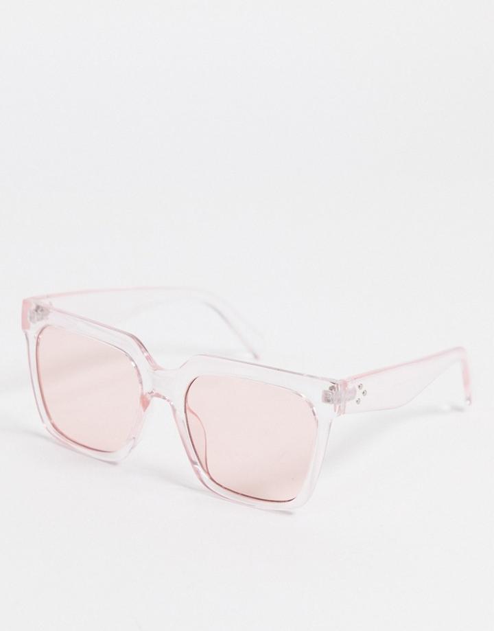 Asos Design Recycled Frame Chunky Square Sunglasses In Pink Crystal
