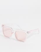 Asos Design Recycled Frame Chunky Square Sunglasses In Pink Crystal