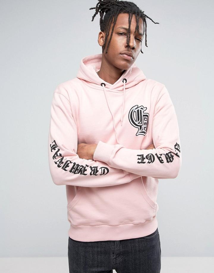 Criminal Damage Hoodie In Pink With Sleeve Print - Pink