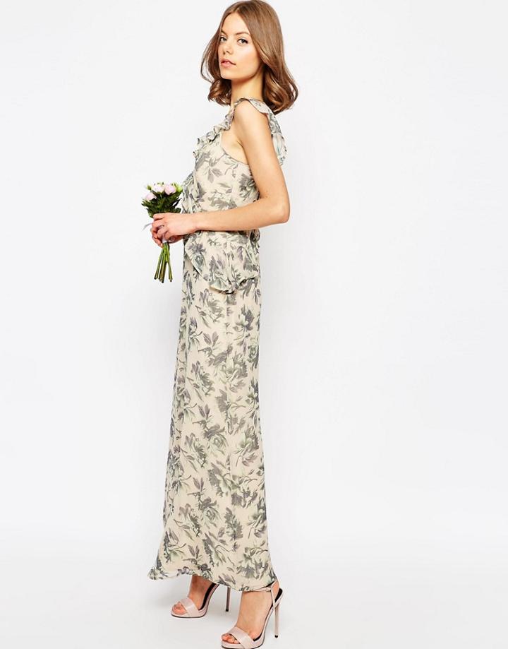 Asos Wedding Frill Detail Maxi Dress In Print - Multi