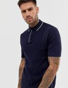 River Island Polo With Tipping Detail In Navy - Navy