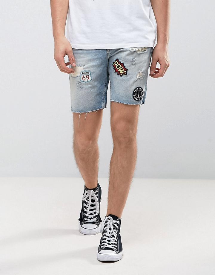 Jack & Jones Intelligence Denim Shorts In Regular Fit With Badge Details - Blue