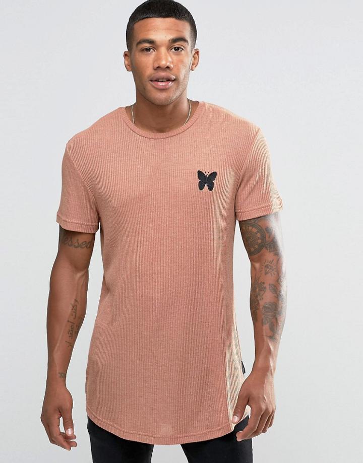 Good For Nothing Ribbed T-shirt With Small Logo - Orange