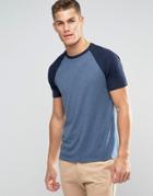 Asos T-shirt With Contrast Raglan Sleeves In Blue