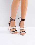 Forever Unique Lace Up Ankle Strap Zig Zag Heeled Sandal - Cream