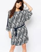 Just Female Kimono Sleeve Dress In Ikat Print - Multi