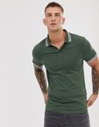Asos Design Skinny Fit Polo Shirt With Tipping-green