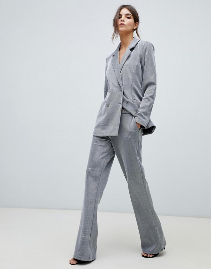 Y.a.s Metallic Wide Leg Pants - Silver
