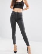 Asos Ridley Skinny Jeans In Washed Black With Zip Side Hem - Black