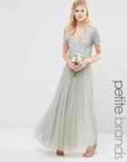 Maya Petite V Neck Maxi Tulle Dress With Tonal Delicate Sequins - Sage