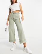 & Other Stories Cotton Denim Pants With Front Pockets In Dusty Green - Lgreen