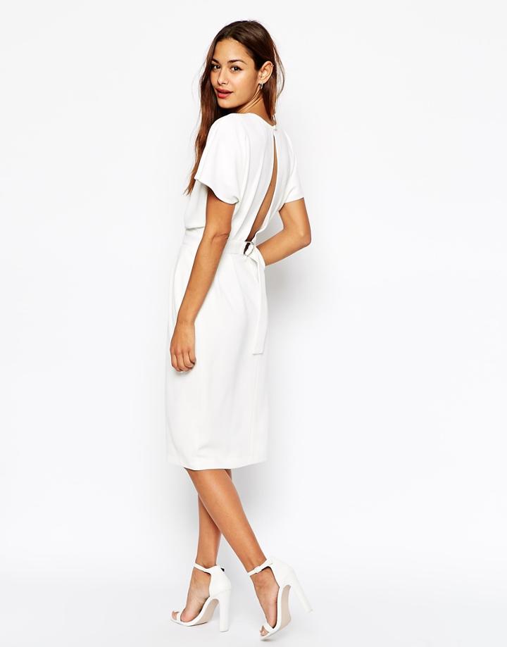 Asos Wiggle Dress In Crepe With Open Back And D-ring - Terracotta