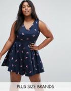 Closet Plus Skater Dress In Bird Print - Navy