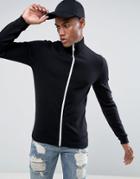 Asos Muscle Fit Cotton Track Top In Black With Contrast Zip - Black