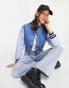 Topshop Varsity Crop Jacket In Mid Blue-blues