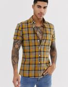 Asos Design Slim Fit Check Shirt In Mustard - Yellow