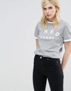 Fred Perry Archive Ringer T Shirt With Embroidered Logo - Gray