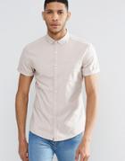 Asos Skinny Oxford Shirt In Stone With Short Sleeves - Stone