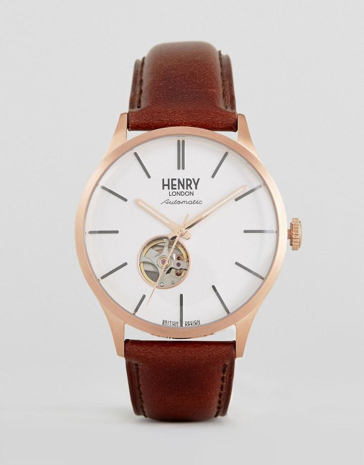 Henry London Automatic Mechanical Leather Watch In Tan - Tan