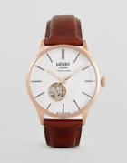 Henry London Automatic Mechanical Leather Watch In Tan - Tan