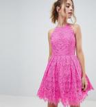 Asos Design Petite Pinny Prom Mini Dress In Lace - Pink