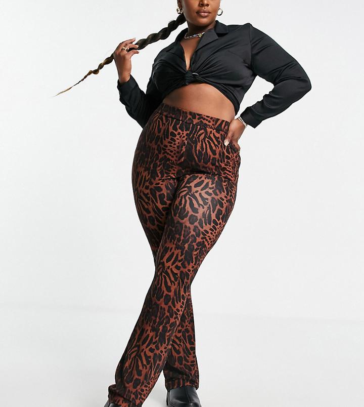 Asos Design Curve Wide Leg Pants In Leopard Print-multi