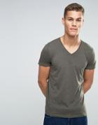 Esprit V-neck T-shirt In Melange - Green