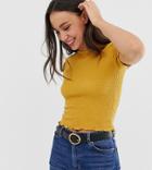 Asos Design Tall Shirred Fitted T-shirt With Short Sleeve - Yellow