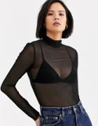 Only High Neck Mesh Top-black