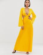 Asos Design Strappy Waist Maxi Dress-yellow