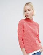 Ganni Michi Rib High Neck Sweater - Red