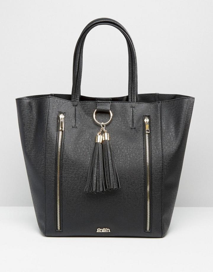 Faith Exclusive Tassel Front Tote Bag - Black