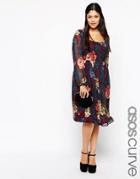 Asos Curve Exclusive Midi Dress In Winter Floral - Border Floral