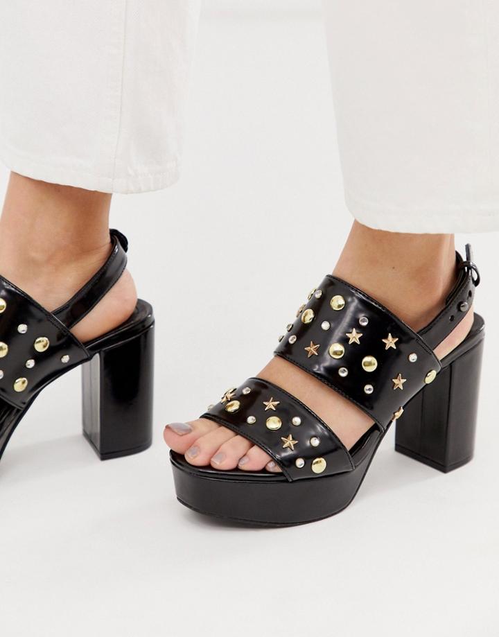 Monki Studded Gladiator Sandals-black
