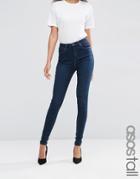 Asos Tall 'sculpt Me' High Rise Premium Jeans In Sapphire Wash - Sapphire Blue