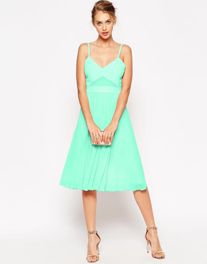 Asos Sheer And Solid Pleated Midi Cami Dress - Navy