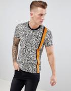 Versace Jeans T-shirt In Leopard Print With Logo Taping - Stone