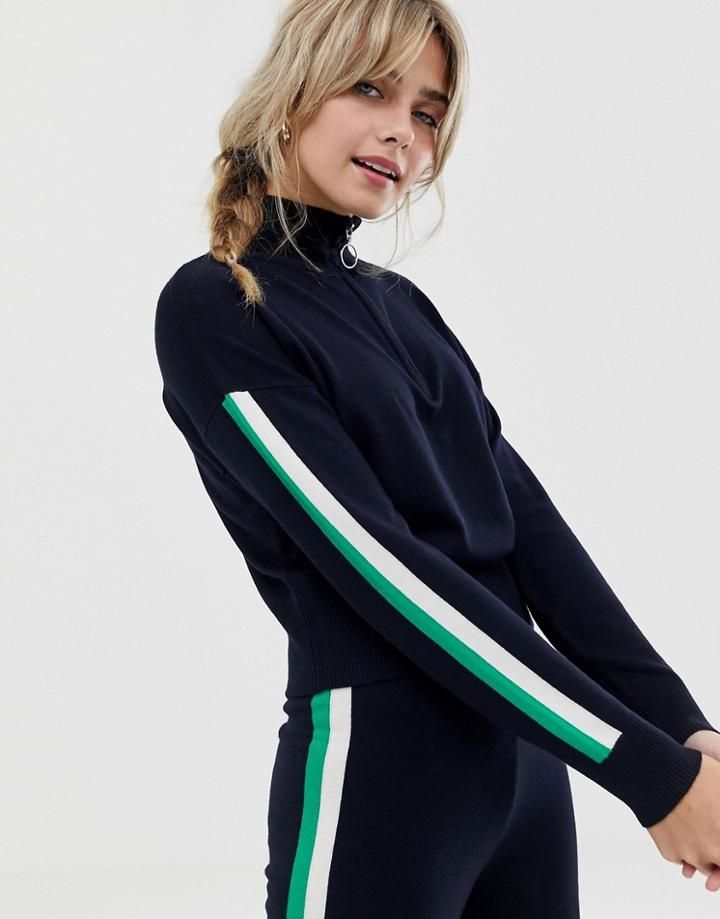 Asos Design Premium Lounge Knitted Sporty Cropped Sweat-navy