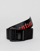 Asos Slim Woven Long Ended Belt With Text In Black - Black