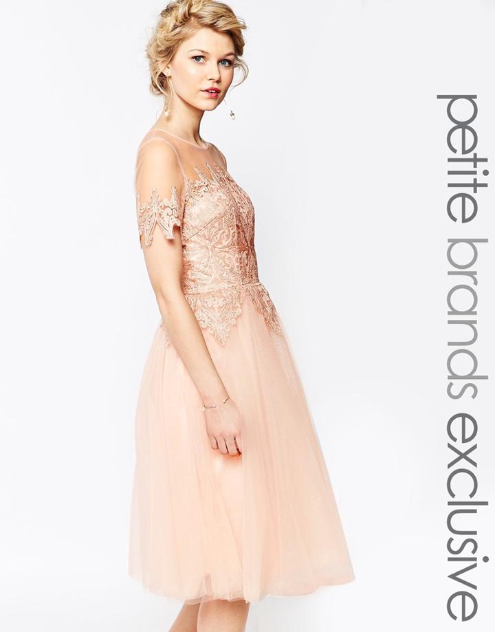 Chi Chi London Petite Tulle Lace Midi Dress - Pink