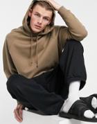 Asos Design Oversized Raglan Hoodie With Cross Over Neck In Brown