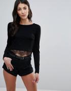 Brave Soul Jersey Lace Trim Top - Black