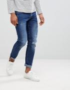 Only & Sons Skinny Medium Wash Jeans With Knee Rip - Blue