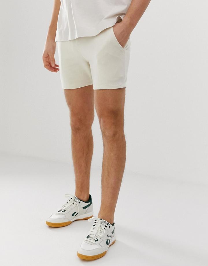Asos Design Jersey Skinny Shorts In Shorter Length In Beige - Beige