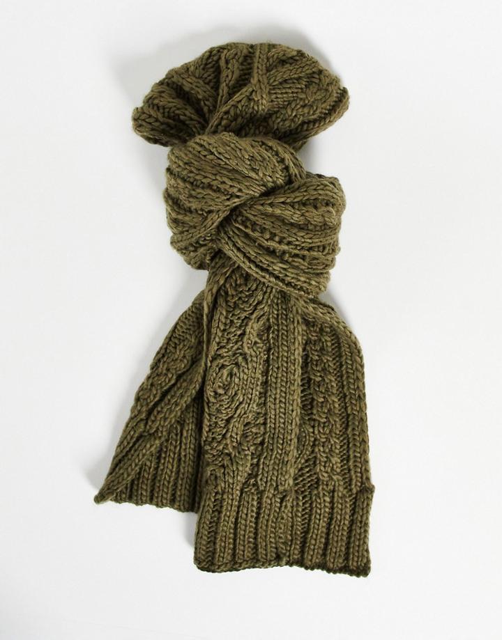 French Connection Cable Scarf In Khaki-green